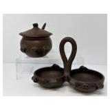 Pig Pottery Sugar Bowl and Side-by-Side Dish