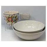 White Pottery Bowls, Flower Frog, Italian Planter