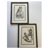 Balke Signed Hawk, Owl Prints
