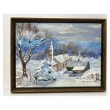 Winter Village Scene, Acrylic on Canvas