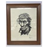 Old Indian, Signed Print 12/100 1985, Mike Calkins