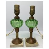 Vintage Green Glass Lamps with Marble Bases