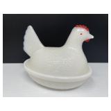 Vintage Milk Glass Chicken on a Nest