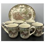 Johnson Bros. "Friendly Village" Mugs with Platter