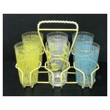 6 VINTAGE-STYLE DRINKING GLASSES WITH METAL RACK