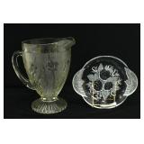 CLEAR GLASS PITCHER & FROSTED GLASS PLATE