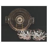 PINK GLASS SERVING TRAY AND DOUBLE SERVING BOWL