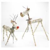 2 HANDMADE BIRCH WOOD CHRISTMAS REINDEERS