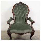 VICTORIAN STYLE CARVED MAHOGANY BUTTON BACK