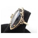 10KT GOLD MARQUISE CUT HEMATITE RING 3.1g