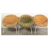 3 MCM RATTAN HOOP CHAIRS WOVEN WICKER SEATS