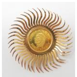 18KT GOLD MOUNTED .900 FINE GOLD COIN BROOCH 11.9g