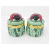 TWO CERAMIC LADYBUG SHAPED RING BOXES