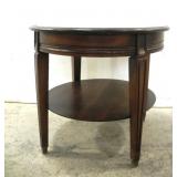SOLID WOOD ROUND SIDE END TABLE W/LOWER SHELF