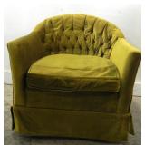 VELVET SWIVEL ARMCHAIR WITH TUFTED BARREL-BACK