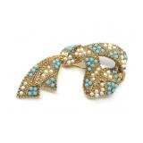 GOLDTONE BROOCH W/ COLOURED BEADS