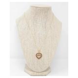 GILT STERLING GARNET & DIAMOND HEART NECKLACE 6g