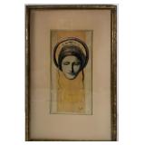 SCOTTI - ART DECO STYLE WATERCOLOUR PORTRAIT