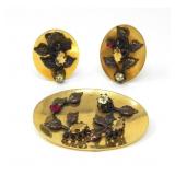 TRIAD CLIP ON EARRINGS & BROOCH SET