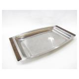MCM STYLE STAINLESS SERVING TRAY W/ WOOD HANDLES