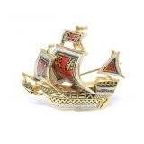 SPANISH TOLEDOWARE GALLEON SHIP BROOCH
