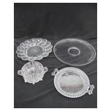 LOT OF 3 GLASS SERVING TRAYS + CANDY BOWL
