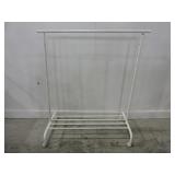 WHITE METAL ROLLING CLOTHES RACK ADJUSTABLE HEIGHT