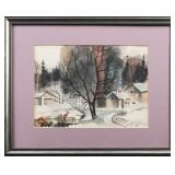 SIGNED WATERCOLOUR WINTER LANDSCAPE
