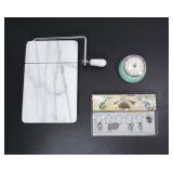 CHEESE CUTTER, WINE CHARMS, & KITCHEN TIMER