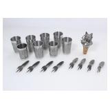 STAINLESS STEEL WINESTOPPER, SHOT GLASSES, & FORKS