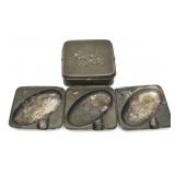 THREE TIN ASH TRAYS