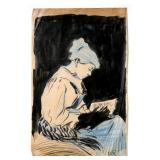 MANUEL ROBBE, Ink & Blue Pencil Drawing