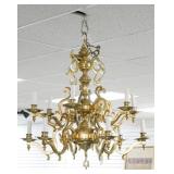 12-Light Heavy Brass Vintage Chandelier