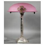 Silver Metal Art Deco Lamp Frosted Glass Shade