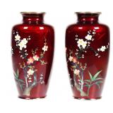 Pair Japanese Ginbari Cloisonne Vases