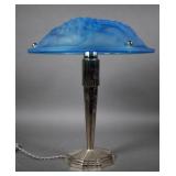 Silver Metal Art Deco Lamp Frosted Glass Shade