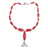 Vintage Red Coral Sterling Silver Necklace