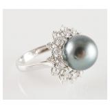 Tahitian Pearl & Diamonds 14k white gold Ring