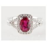 Platinum Untreated RUBY & Diamonds Ring, GIA