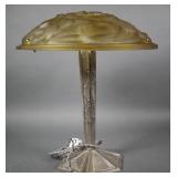 Silver Metal Art Deco Lamp Frosted Glass Shade