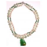 Two Strand Jade and Pearl Necklace