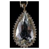 Aquamarine & Diamond 14k Gold Pendant