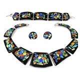 Vintage Modernist Enamel Jewelry Set