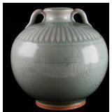 Signed Crackle Celadon Lotus Vase