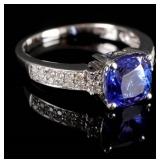 2 Carat TANZANITE & Diamonds Ring 14k WG
