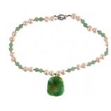 Carved Jade and Pearls Necklace