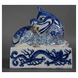 Chinese Porcelain Guardian Lion Statue - Shou