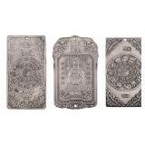 3 Chinese Relief Silver Scroll Weight Plaques