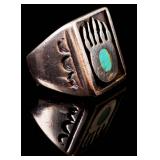 Native American Sterling Turquoise Bear Claw Ring
