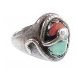 Signed GG ZUNI Sterling & Turquoise Snake Ring